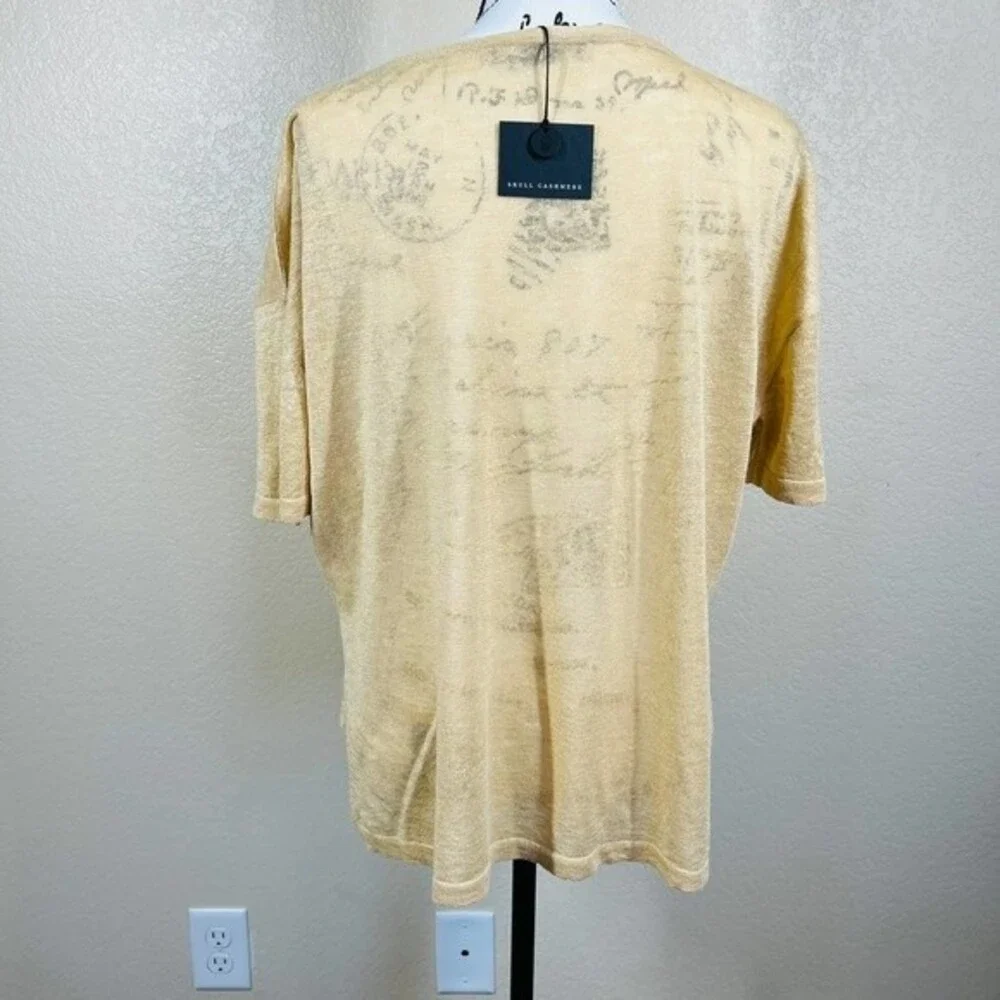 Skull Cashmere Tan top Women Lagenlook 100% Linen Penelope Henley Top size XS